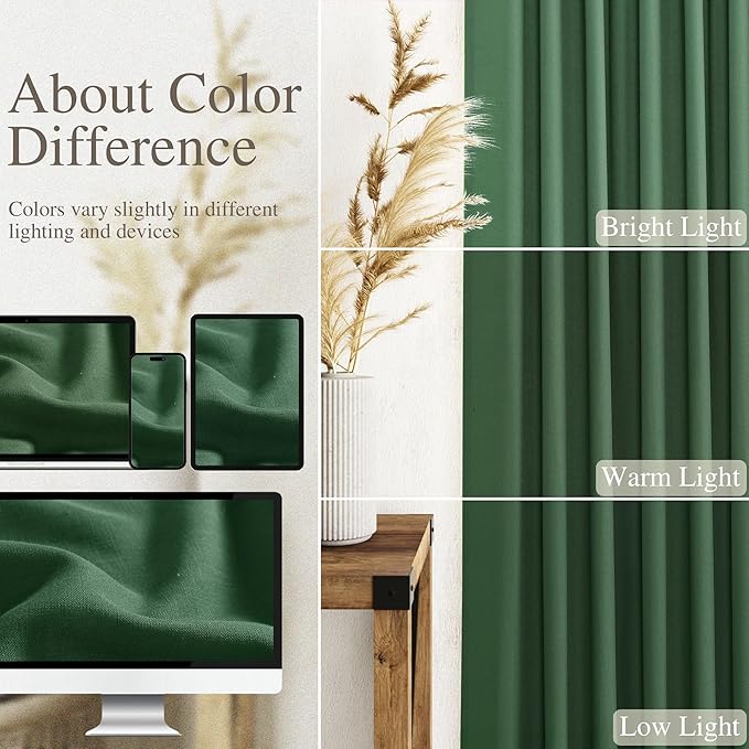 Green Linen Textured 96 Inch Curtains 2 Panel Set Back Tab Rod Pocket Sheer Light Filtering Boho Room Decor Aesthetic Curtains Burlap Look Curtain Drapes for Living Room Bedroom 8Ft 52x96 Inch