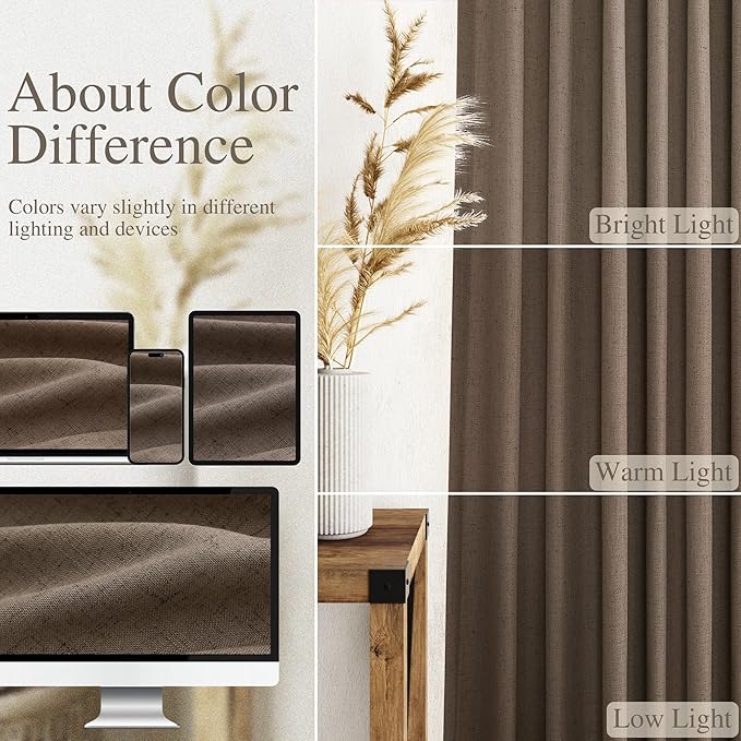 Light Brown Linen Curtains 63 Inches Long for Bedroom Back Tab Light Filtering Privacy Sheer Curtains Modern Farmhouse Coastal Decor Light Brown Cotton Textured Gauze Curtain for Bathroom 2 Panel Set