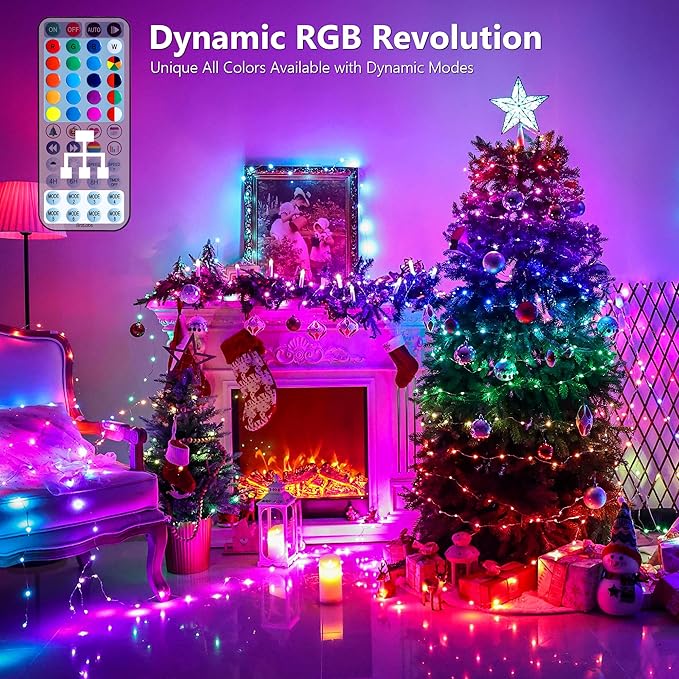 BrizLabs Color Changing Fairy Lights - 33ft 100 LED Red White & Blue Lights with Remote, Patriotic Light Music Sync Rainbow Christmas Tree Lighting with Timer for Xmas Halloween July 4th Party Home