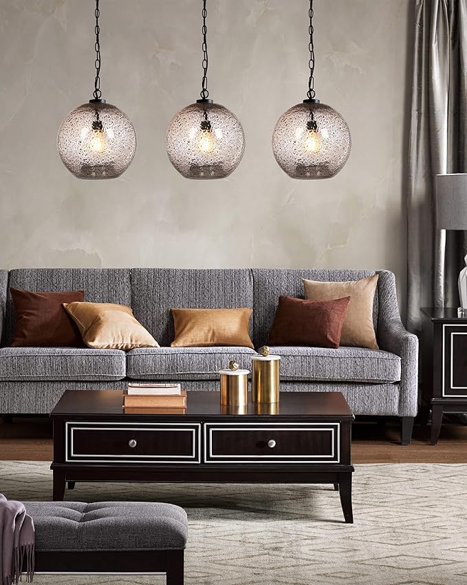CASAMOTION Pendant Lighting Kitchen Island Entryway Hallway Foyer Clear Glass Black Marble Modern Farmhouse Ceiling Hanging Light fixtures Large Globe Black Chain Kit 13 inch H