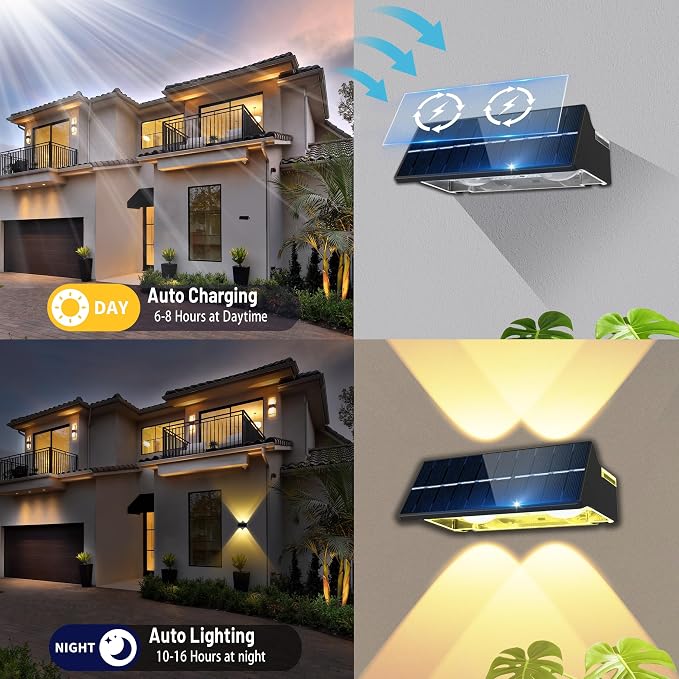 Solar Fence Lights Outdoor,Solar Up and Down Lights Garden Fence Wall Lights Solar Powered IP65 Waterproof 9 Colors 11 Modes RGB Fence Lighting for Patio/Backyard/Porch/Fence (8)