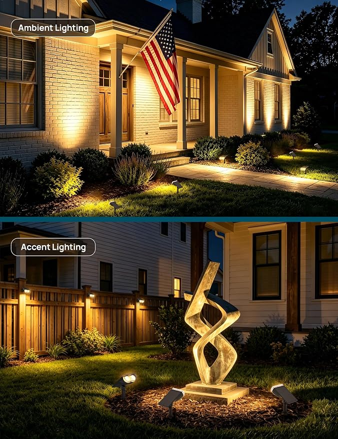 Linkind Solar Lights Outdoor Waterproof IP65, StarRay Dusk-to-Dawn Outdoor Solar Lights, 3 Lighting Modes Solar Spot Lights Outdoor for Garden, Yard, Landscape (Warm White, 2 Pack)