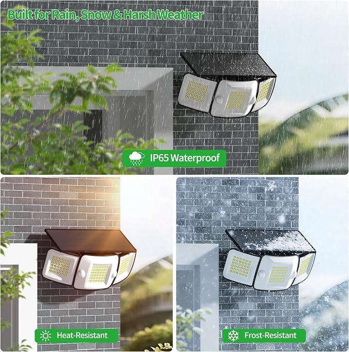 intelamp Solar Flood Lights Outdoor Waterproof, 6000mAh 1200LM Solar Powered Dual Motion Sensor LED Lighting Dusk to Dawn Security Floodlight Exterior with Remote for Outside Garden House Yard Porch