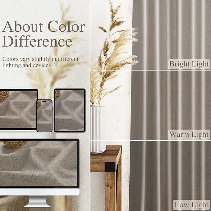 Nanspring Grey Beige Linen Curtains for Living Room 72 Inches Long Luxury Light Filtering Semi Sheer Curtain Back Tab Simple Modern Neutral Elegant Boho Gray Drapes for Bedroom 52x72, 2 Panels
