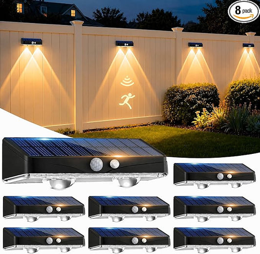 kolpop Warm White Solar Fence Lights Outdoor,8 Pack Fence Lights Solar Powered with Motion Sensor,IP65 Waterproof,3 Modes LED Solar Lights for Patio,Backyard,Railing,Wall,Nighttime,Party,Pool