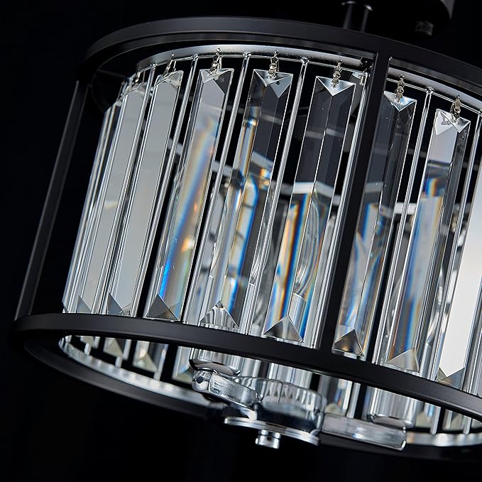 AGV LIGHTING CL005BB K9 Crystal Semi Flush Mount Ceiling Light Fixture, Modern Design, E12 Base 3-Lights, D13 x H15, Chrome & Matte Black Finish Metal Frame