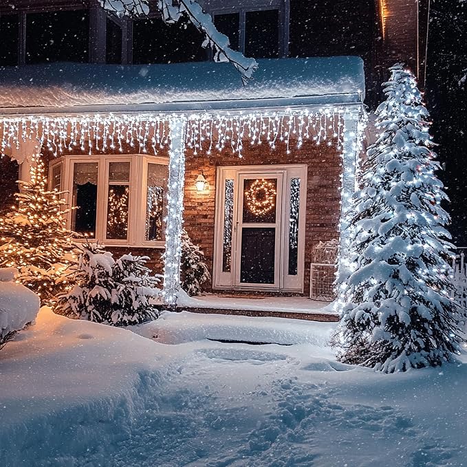 Dazzle Bright Christmas Icicle Lights, 88.5 FT 1080 LED 8 Modes Curtain Fairy Lights with 180 Drops, Xmas String Lights for Outdoor Holiday Wedding Party Decorations (White)