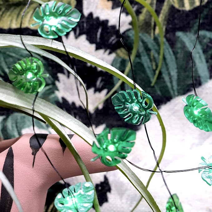 MIYA LIFE Summer Tropical Leaf Lights for Bedroom Battery - Operated Fairy Lights with Remote - Tropical Monstera Green Decor Acrylic Monstera Leaf Decor for Summer Party Home