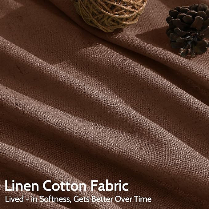 Mocha Brown Linen Curtains 102 Inches Long Rod Pocket Back Tab Drapes 2 Panels for Living Room Bedroom Light Filtering Semi Sheer Rustic Brown Curtain for Patio Door Dining Room52x102