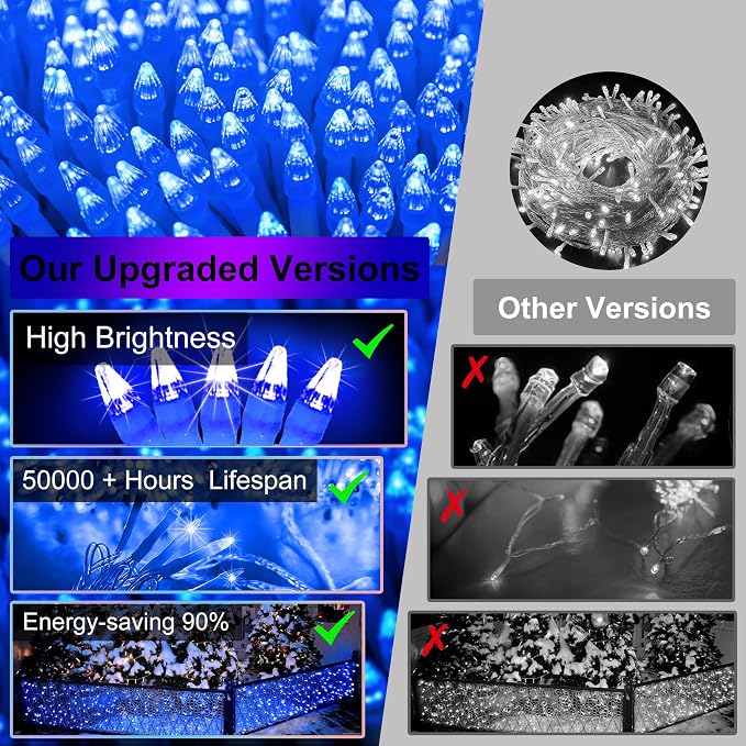 670 LED 66FT Christmas Lights with 148 Drops, 12 Modes Dimmable Blue Outdoor Hanging Lights with Timer Memory, Waterproof Curtain Lights for Home Bedroom Yard Indoor Tree Window Roof Fence Wedding