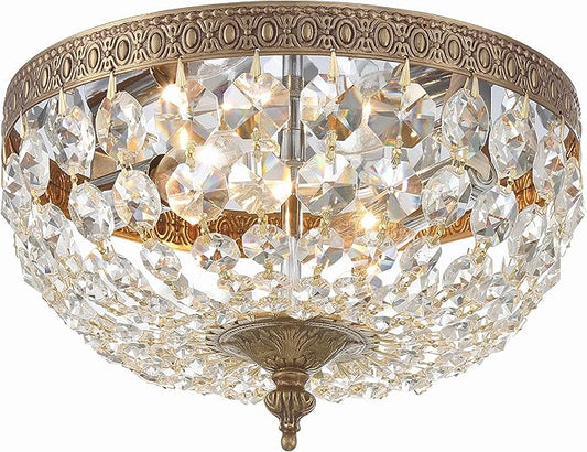 Crystorama 2 Light Clear Italian Crystal Olde Brass Flush Mount
