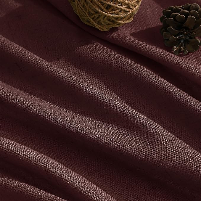Reddish Brown Linen Curtains 90 Inch Long 2 Panels Set for Bedroom Living Room, Soft Linen Textured Window Drapes Semi Sheer Light Filtering Rod Pocket Back Tab Morden Style 52x90