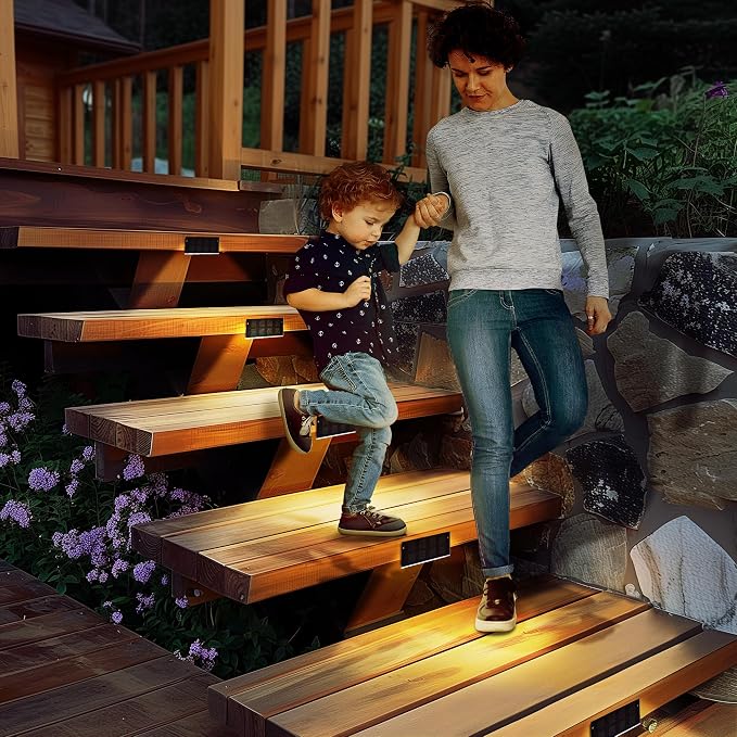 SOLPEX Solar Step Lights for Outside, 24 LEDs Solar Stair Lights Outdoor Waterproof Decor for Porch, Front Door, Stair, Step, Deck, Fence, Balcony, Patio, Wall, Yard, Garden(6 Pack, Warm White)
