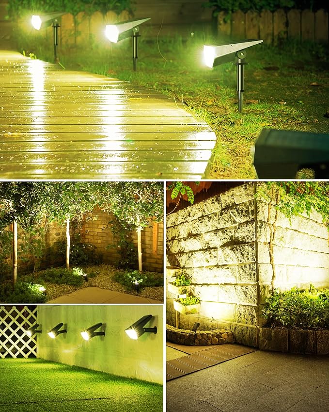 Biling Solar Spot Lights Outdoor, Bright 700 Lumen Solar Outdoor Lights IP67 Waterproof Adjustable Landscape Lights for Patio Pathway Yard Garden Driveway Pool - Warm White(10 Pack)