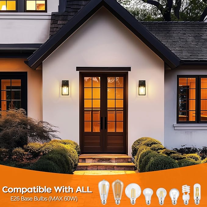 WIHTU Outdoor Porch Lights Fixtures Wall Mount, Dusk to Dawn Outdoor Lighting Fixtures for House, Sensor Exterior Wall Lights, Waterproof Sconce Outside Lamp, Anti Rust Wall Lantern for Garage