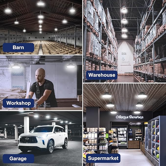CINOTON 160W UFO LED High Bay Light, Aluminum LED Shop Lights with 24000LM, 5000K Commercial Bay Lighting for Warehouse Garage Workshop Factory Studio, 6' Cable & Safety Rope, ETL Listed 4 Pack