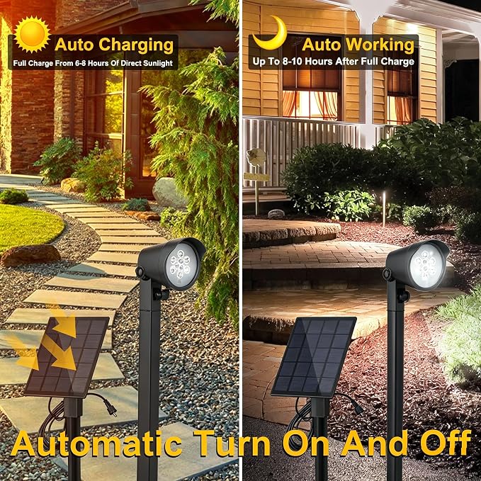 Super Bright 500LM Solar Spot Lights Outdoor with Separate Panel 3Pack | 3000/4000/5000K, 2 Brightness Levels, IP65 Waterproof, Adjustable Angle, 10FT Cable, Stake/Wall Mount, Auto Dusk to Dawn