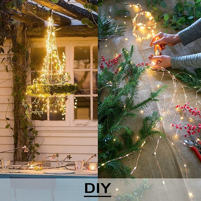 Solar Fairy Lights Outdoor, Multi Strand 180 LEDs Watering Can Light, Waterproof Solar Powered Waterfall Lights, Firefly Bunch String Lights for Garden Outside Decor, Warm White