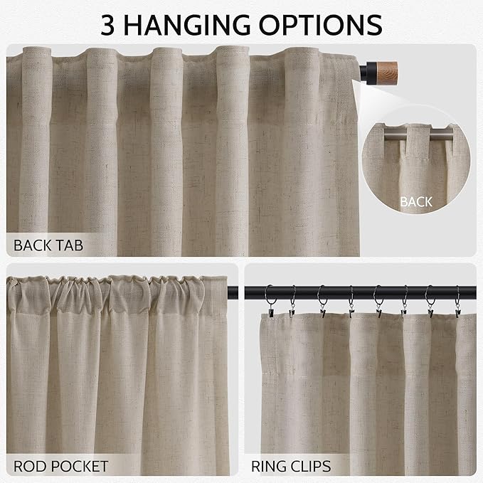 Cobblestone Linen 112 Inch Curtains for Living Room Light Filtering Semi Sheer Curtain Back Tab Modern Farmhouse Decor Elegant Drapes Floor to Ceiling High Window for Bedroom 52x112, 2 Panels