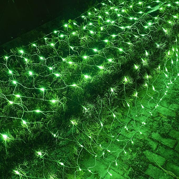 Dazzle Bright Christmas Net Lights, 360 LED 12FT x 5 FT Transparent Wire Waterproof Connectable String Lights with 8 Modes Christmas Outdoor Lights for Bushes Garden Party Holiday Decoration (Green)