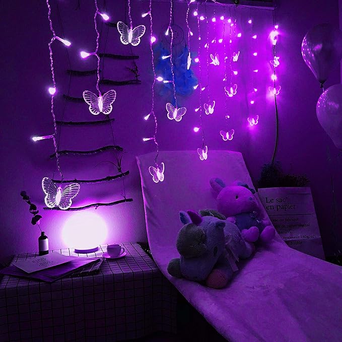 Butterfly Curtain Lights, 4.9ft 48 LED USB Window Fairy Lights 10 Butterflies 8 Modes Firefly Twinkle Timer String Lights with Remote for Room Bedroom Wall Ceiling Party Wedding Christmas
