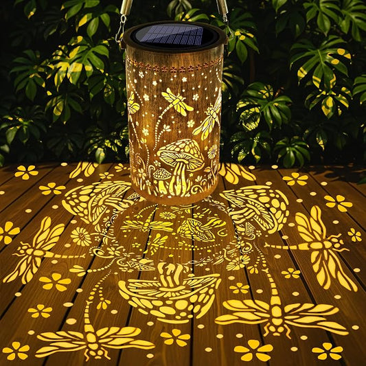Toodour Solar Lantern Outdoor, Garden Gifts for Mom Grandma Women Hanging Solar Outdoor Lights Waterproof, Hollow Out Retro Metal Dragonfly Lights for Patio, Balcony, Walkway, Yard Decorations