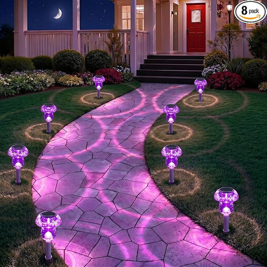 Solar Lights Outdoor, 8 Pack Mushroom Lights Outside Waterproof, Solar Powered LED Lighting for Garden, Yard, Landscape, Path, Pathway, Lawn, Walkway, Driveway, Backyard Halloween Decor (Purple)