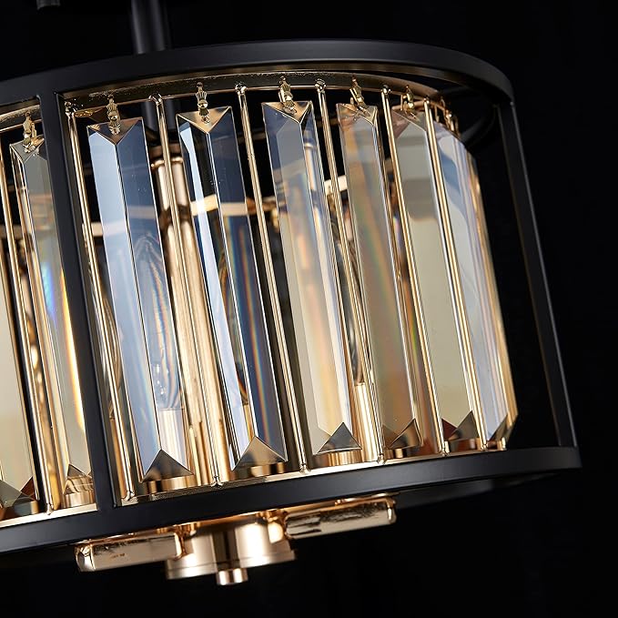AGV LIGHTING CL005BB K9 Crystal Semi Flush Mount Ceiling Light Fixture, E12 Base 3-Lights, D13 x H15, Champagne Crystal Shade & Matte Black Finish Metal Frame