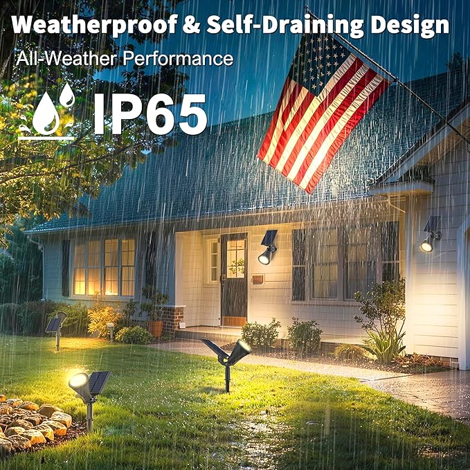JEJOT 4 Pack Solar Lights Outdoor Waterproof,Warm White Light,2 Lighting Modes,Solar Powered Spotlights for Yard Garden Solar Spot Lights for Flag Landscape Auto On/Off