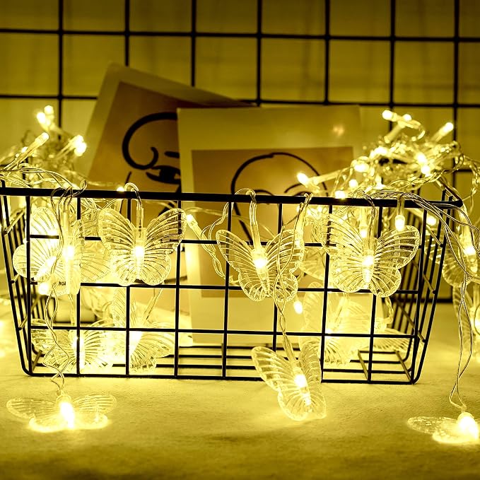 Butterfly Curtain Fairy Lights USB Plug in,8 Modes 120 LED 19.7FT Firefly Twinkle Timer String Lights with Remote, Waterproof Copper Wire for Bedroom Patio Christmas Wedding Party Dorm(Warm White)