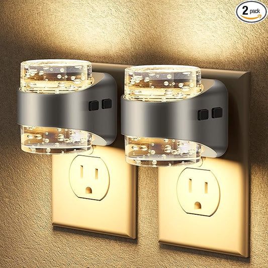 Briignite LED Night Light Plug into Wall[2 Pack], Dimmable Night Light with Bubble Design 3000K Warm & 5 Brightness Levels, Dusk to Dawn Sensor Nightlights for Nursery, Hallway, Bathroom, Kids Room