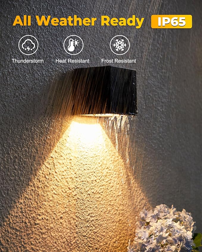 LUHLEE Solar Wall Lights Outdoor, Modern Square Solar Wall Sconce IP65 Waterproof, Solar Outdoor Lights for Patio, Porch, Garden, Backyard, Fence Decor (2 Pack)
