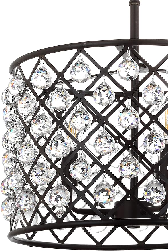 JONATHAN Y 16" Oil Rubbed Bronze Crystal LED Pendant Light, Adjustable Metal Chandelier for Kitchen Island, Entryway, Foyer, Clear Hand-Polished Crystal Shade, LED Bulb (JYL9026A)