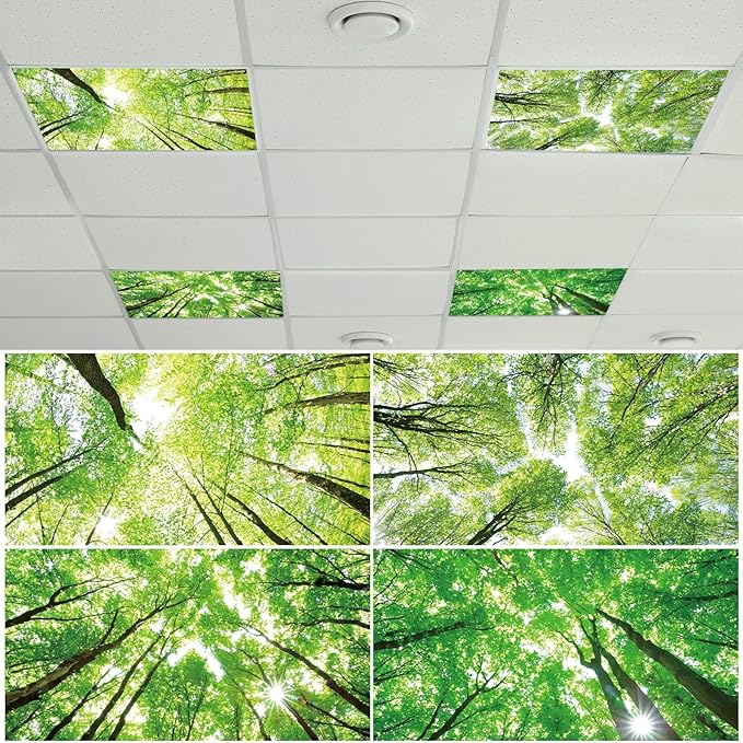 4 Pcs Fluorescent Light Covers with 40 Magnets Decorative for Classroom Ceiling Light 4 x 2 Feet Magnetic Light Covers Filter Easy Install for Office Hospitals & Home Drop Ceiling Supplies (Forest)
