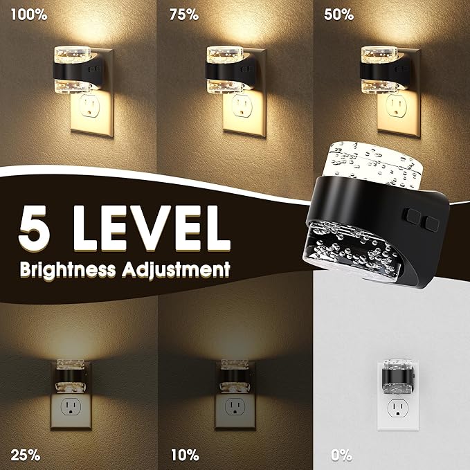 Briignite LED Night Light Plug into Wall, Dimmable Night Light with Bubble Design 3000K Warm & 5 Brightness Levels, Dusk to Dawn Sensor Nightlights for Kids Room, Nursery, Hallway, Bathroom, Bedroom