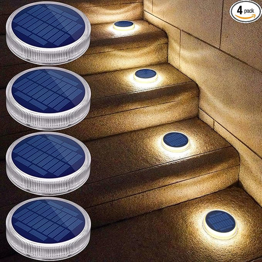 YiLaie Solar Step Lights for Outside Dock Deck Stair Stick on Lights Solar Powered Outdoor Waterproof RV Decor Strips Garden Front Step Front Porch Patio Auto ON/Off (Warm White 4 Pack)