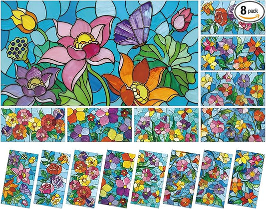 8Pcs Fluorescent Light Covers with 80 Magnets Decorative for Classroom Ceiling Lights 4x2Ft Magnetic Light Covers Filter Easy Install for Office Hospital Home Drop Ceiling Supply(Stained Glass Floral)