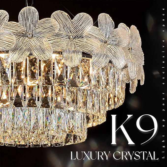 11 Lights Modern Crystal Chandelier 24" 6-Tier Black Luxury Flower Chandelier Light Fixture for Living Dining Room Kitchen Entryway Bedroom Foyer, E12