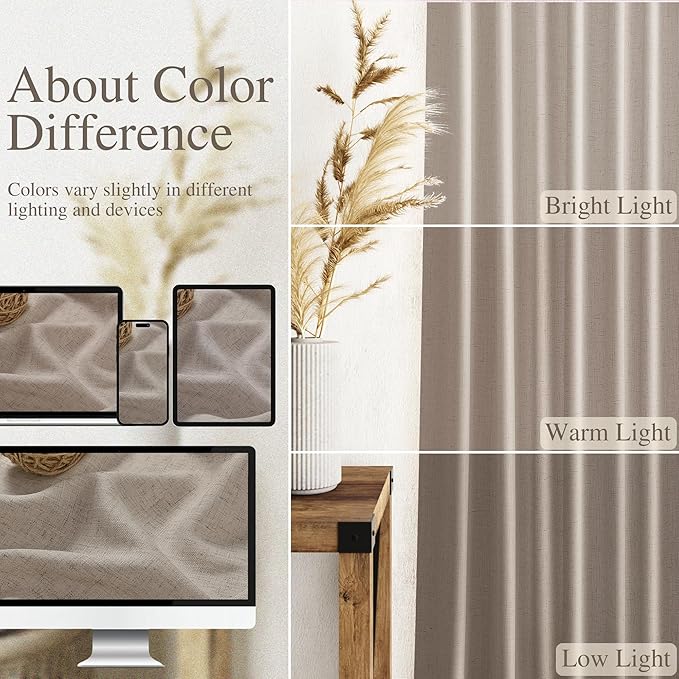 Ecru Linen Curtains for Living Room 105 Inches Long Light Filtering Semi Sheer Curtain Back Tab Rustic Farmhouse Decor Burlap Elegant Soft Luxury Boho Drapes for Bedroom Dinner Room 52x105, 2 Panels