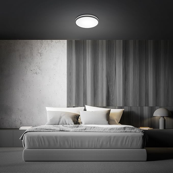 Feit Electric 14" Adjustable White LED Ceiling Fixture, Dimmable Flush Mount Light, Selectable Color Temperature, Matte Black Dual-Banded Finish, Energy Efficient, 50,000-Hour Lifespan, FM14/DR/6WY/BK