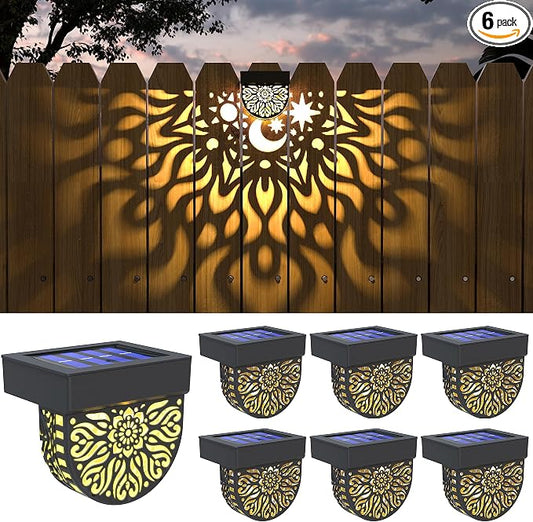 Gardsee Solar Fence Lights 6 Pack Solar Deck Lights Waterproof LED Solar Powered Step Light Wall Lights Outdoor Decorations Warm Yellow Light Decorative Lighting for Garden (Black)
