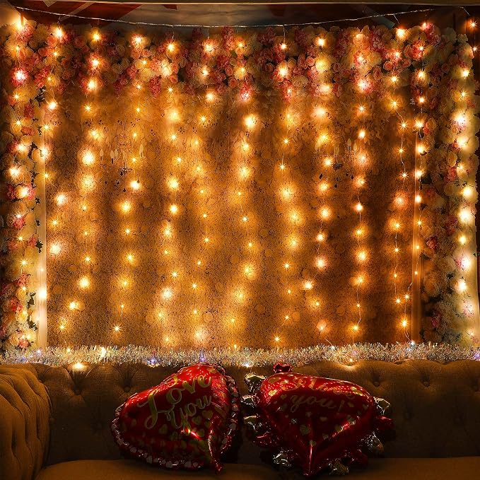 Tuanse 3 Pack 195 LED Curtain Tapestry Lights Backdrop String Lights, 6.5 x 5 Feet Hanging Fairy Curtain Light with 8 Lighting Modes and Remote for Bedroom Window Wall Indoor Outdoor Graduation Decor