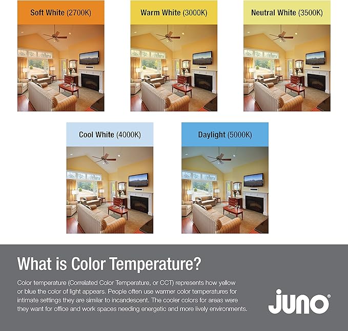 Juno E Series 4" LED Ceiling Light, Baffle Trim Recessed Lighting with 5-in-1 Switchable White Color, 700 Lumens, Wet Rated LED Downlight, Dimmable, White, 12-Pack