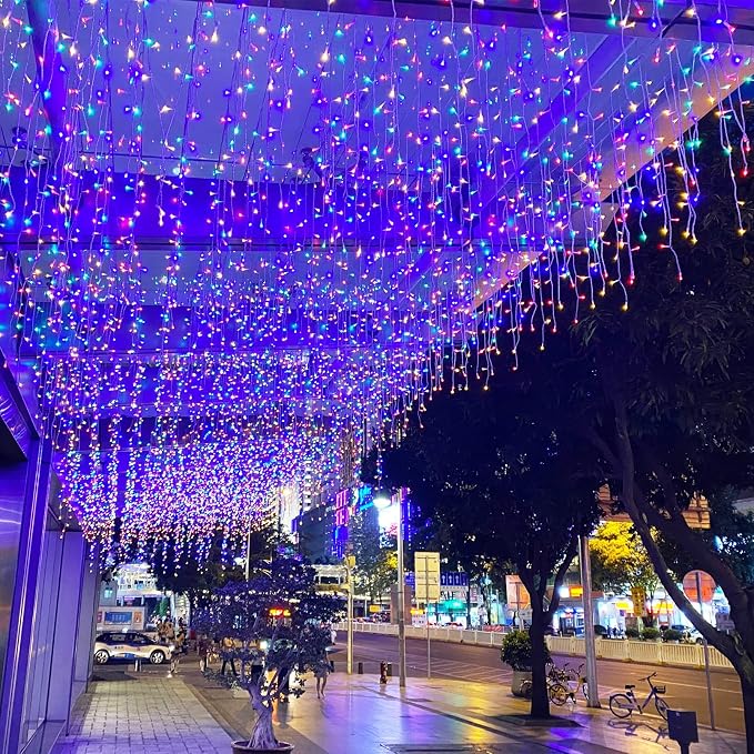 GTSYDING LED Icicle String Lights, Christmas Icicle Lights 13Ft 96 LEDs Window Curtain Starry Fairy Lights Plug in 8 Modes for Wedding Party Bedroom Garden Patio Outdoor Indoor (Multicolor, 4)
