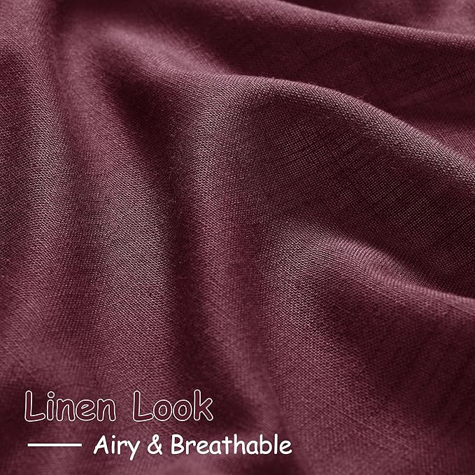 Nanspring Burgundy Linen Curtains 72 Inch Length for Living Room Semi Sheer Light Filtering Door Drapes 2 Panels Set for Kids Bedroom Light Filtering Back Tab Rod Pocket Modern Farmhouse Decor 52x72