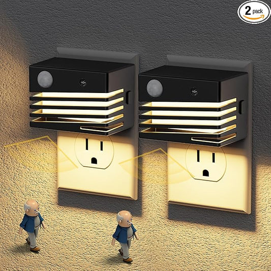 JandCase Motion Sensor Night Light, [2 Pack] Night Lights Plug into Wall, Dusk to Dawn & Motion Sensor, 3 Level Brightness Dimmable Plug in Night Light, 3000K Nightlight for Bedroom Bathroom Hallway