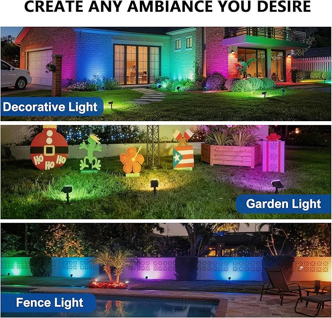 JEJOT Color Changing Solar Spot Lights Outdoor Waterproof IP65,8 Lighting Modes Multicolor RGB Christmas Spotlight for Porches Yard Gardens Landscape Deconrations-6 Pack
