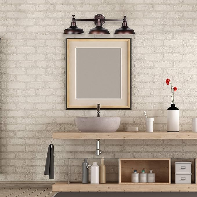 Design House 520320 Kimball Industrial Farmhouse 3-Light Indoor Bathroom Vanity Light with Metal Shades for Over the Mirror, Coffee Bronze