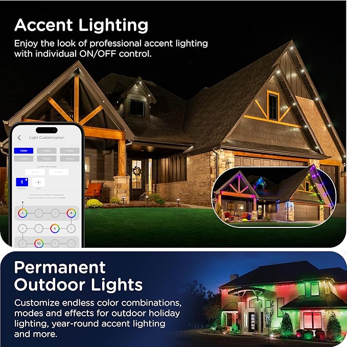 Enbrighten Eternity Permanent Outdoor Lights, 100ft with 72 RGBWIC LED Lights, App‑Controlled, Cuttable, Christmas, Accent & Year‑Round Eave Lighting, Works with Alexa & Google Home, 82730