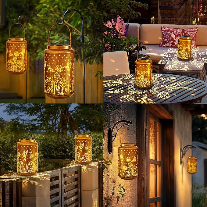 ODEETRONIC Hummingbird Solar Lantern Lights - Outdoor Waterproof Hanging Lanterns, Solar Garden Lights Birthday Gifts for Women Mom Grandma, Metal Hummingbird LED Lanterns for Garden Yard Patio Decor